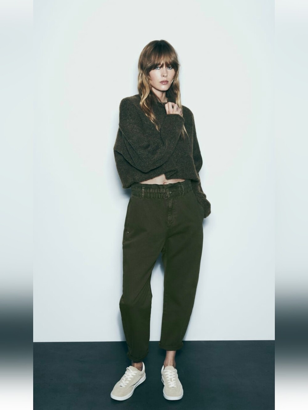 Zara Dark Olive High-Rise Relaxed Women's Jeans